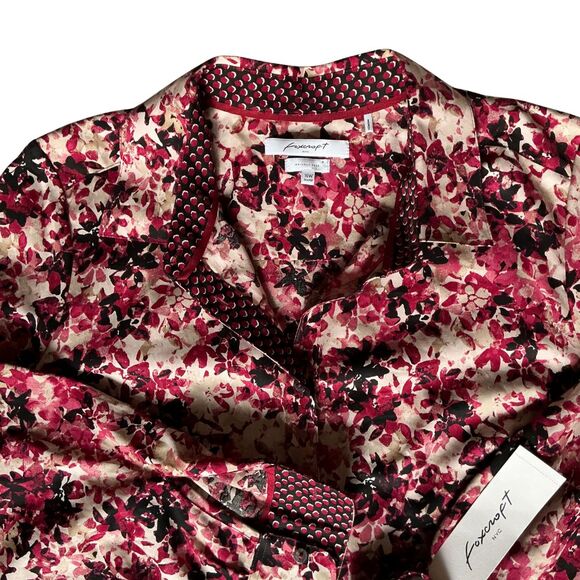Foxcroft Button Shirt Womens 16W Wrinkle Free 100% Cotton Floral Long Sleeves - Picture 4 of 7
